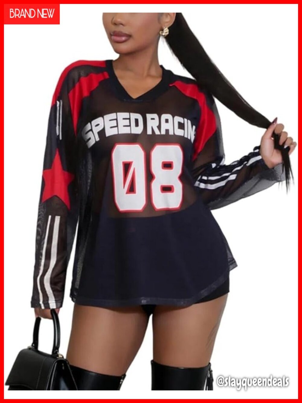 Sheer Mesh Long Sleeve Graphic T-Shirt Y2k Streetwear